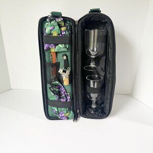 Picnic Time Opus Deluxe Insulated Wine Tote with service for two